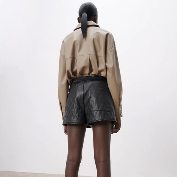 NWT Blogger Favorite ZARA Faux Leather Overshirt Shirt Jacket Lined Shacket Coat - Picture 6 of 12